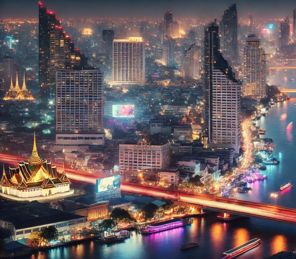 Vue du ciel de bangkok avec le mekong au milieu